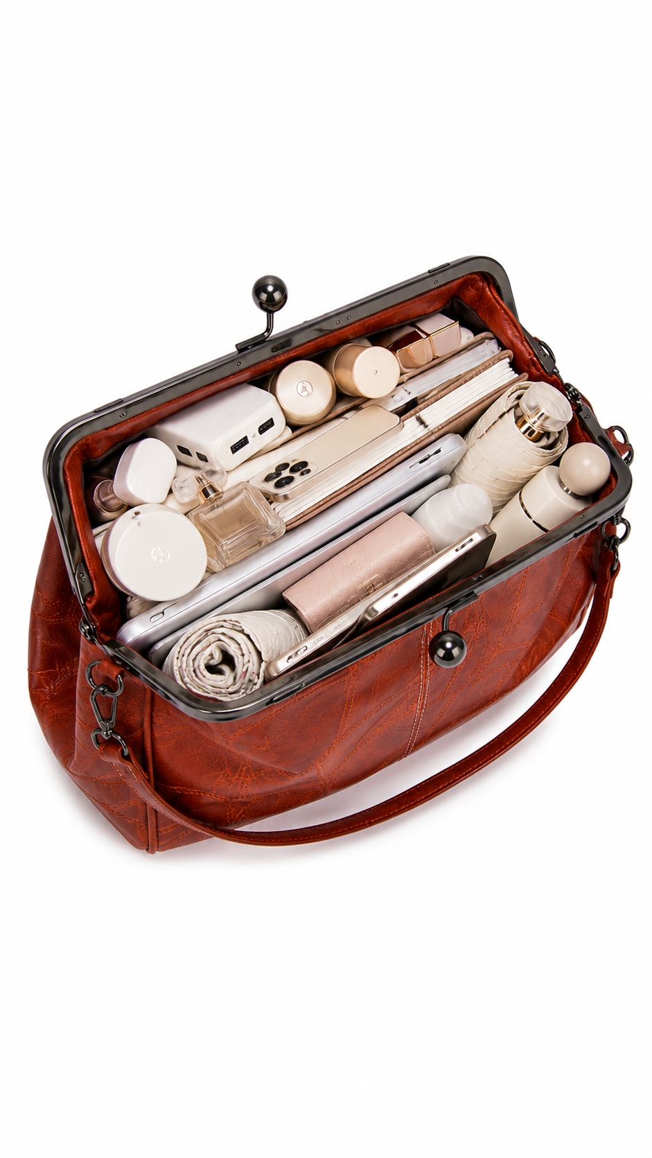 Vintage PU Leather Handbag for Women – Chic Shoulder & Crossbody Tote Bag with Rotating Clasp