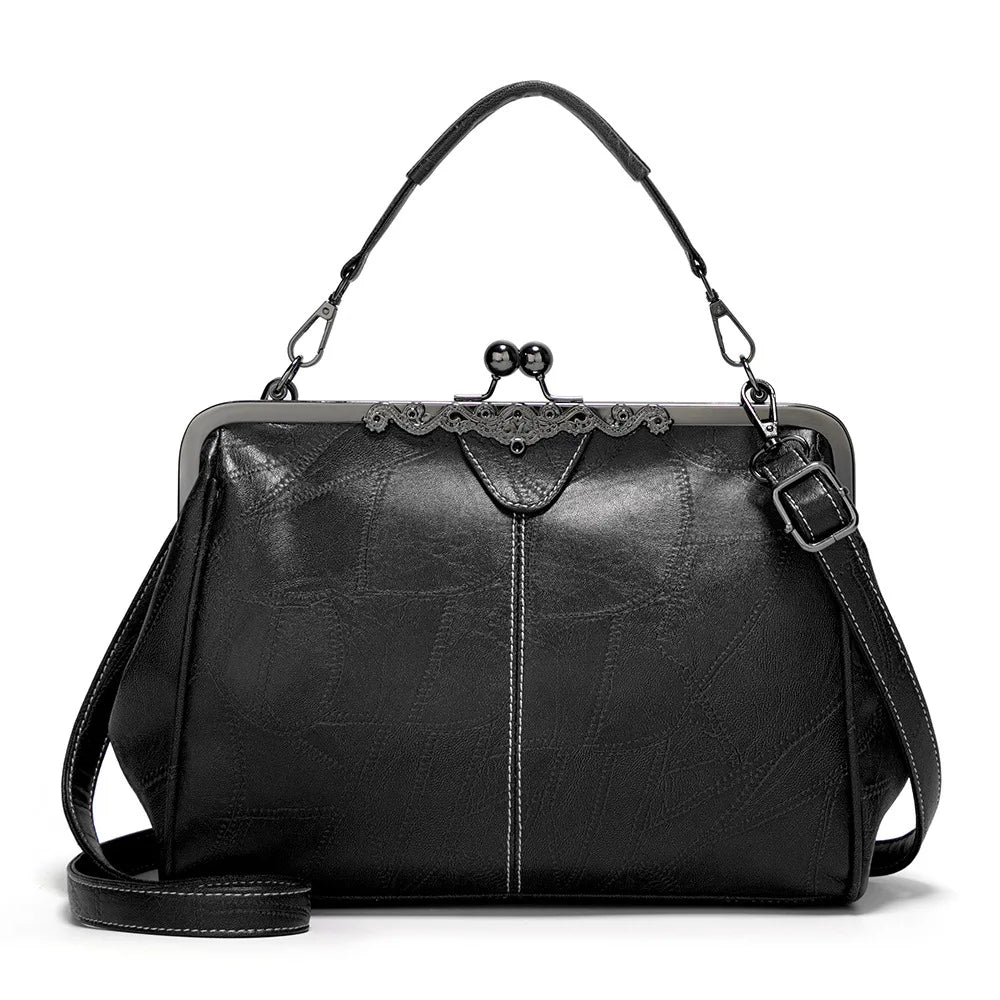 Vintage PU Leather Handbag for Women – Chic Shoulder & Crossbody Tote Bag with Rotating Clasp