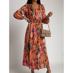 Vintage Floral Print Dress – Belted V-Neck Maxi with High Split