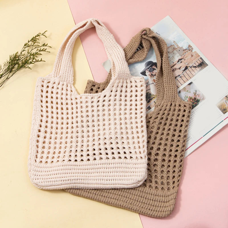 Boho Crochet Tote Bag for Women – Large Woven Shoulder Bag