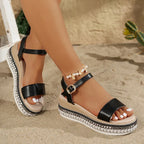 Women's Chunky Platform Sandals – Open Toe Rivet Wedges, Plus Size, Ankle Buckle