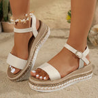 Women's Chunky Platform Sandals – Open Toe Rivet Wedges, Plus Size, Ankle Buckle