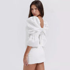 Women's Puff Sleeve Corset Dress – Slim Fit Square Neck Mini Dress, White