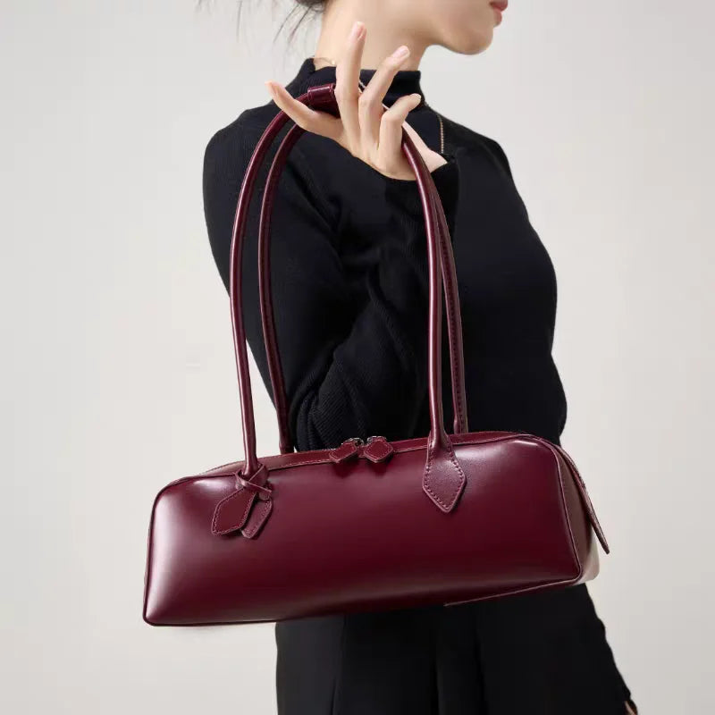 Vintage Leather Shoulder Bag for Women – Large Capacity East West Handbag, Retro Korean Style Luxury Armpit Bag