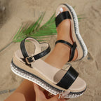 Women's Chunky Platform Sandals – Open Toe Rivet Wedges, Plus Size, Ankle Buckle