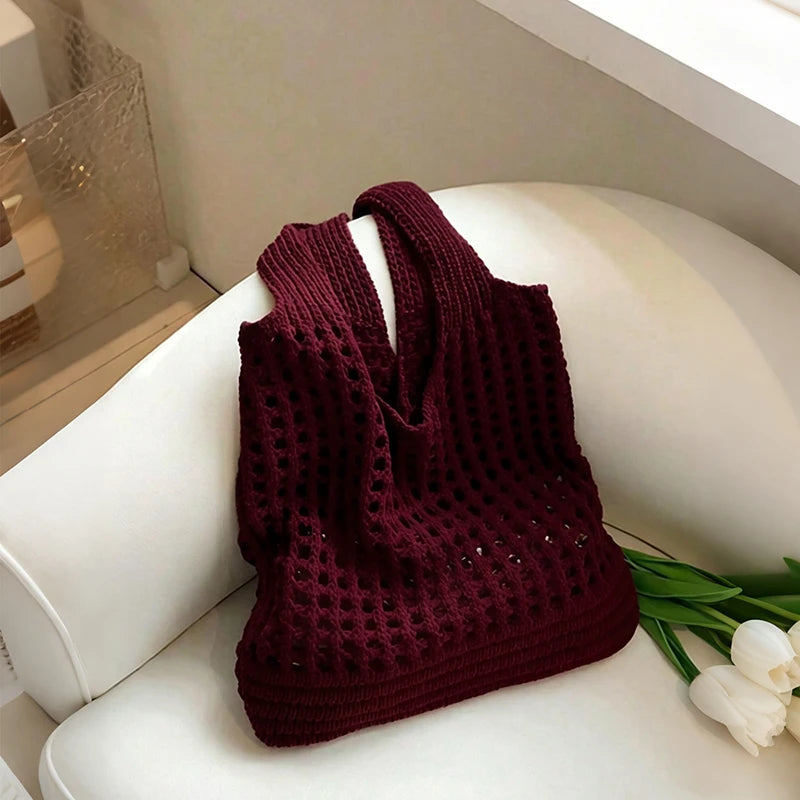 Boho Crochet Tote Bag for Women – Large Woven Shoulder Bag