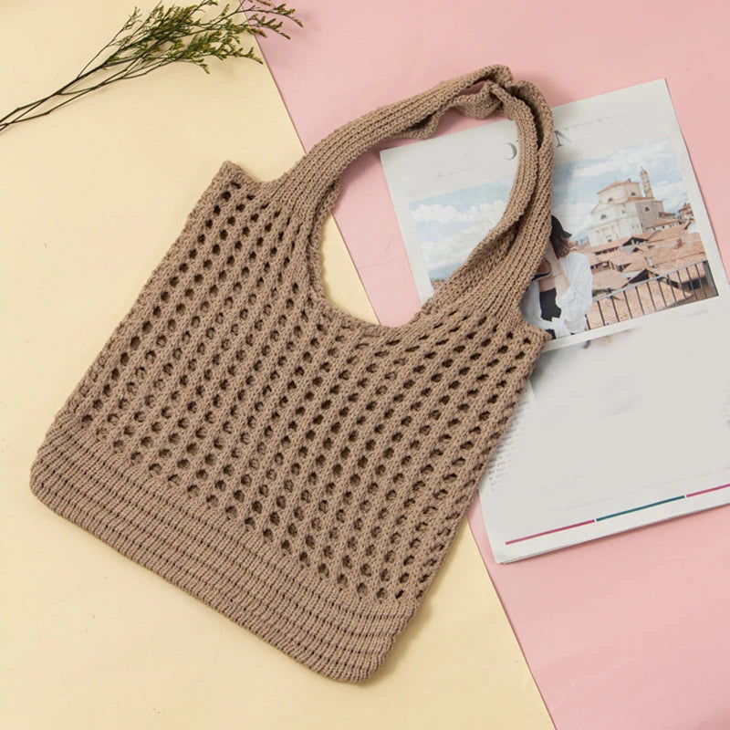 Boho Crochet Tote Bag for Women – Large Woven Shoulder Bag