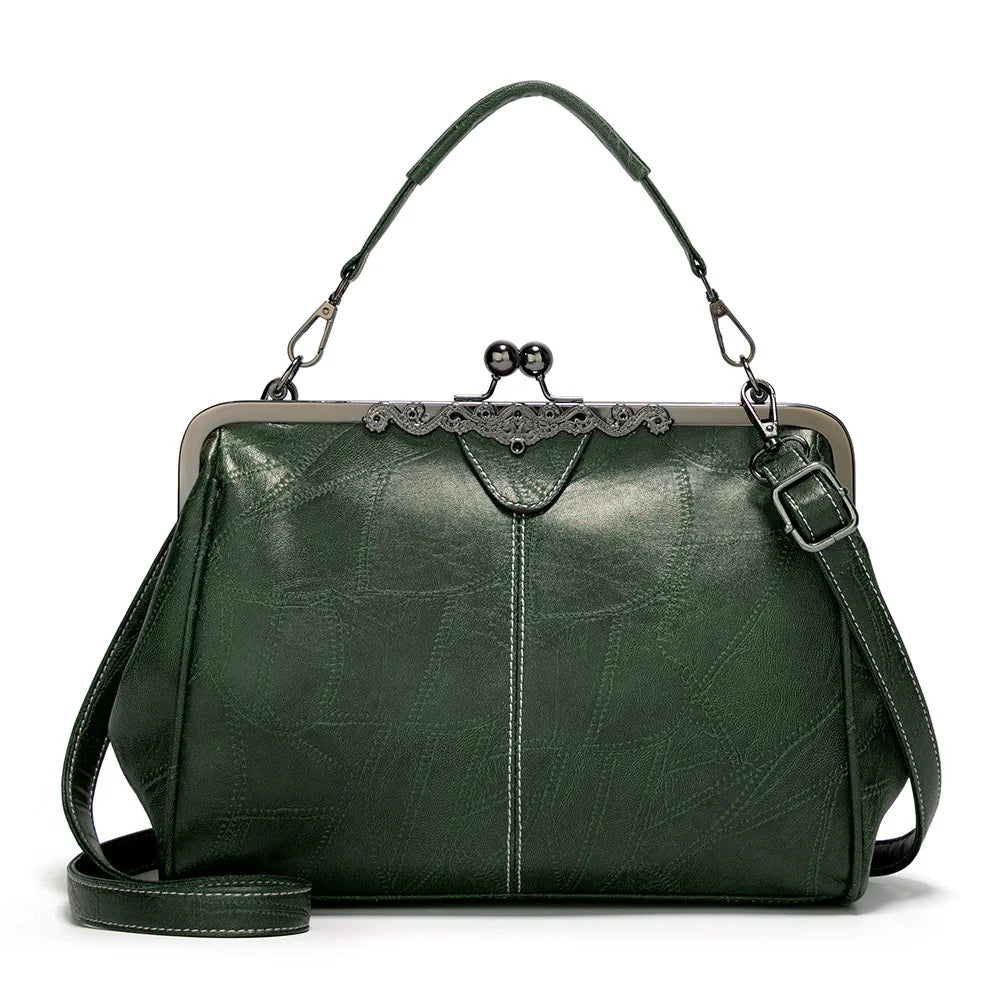 Vintage PU Leather Handbag for Women – Chic Shoulder & Crossbody Tote Bag with Rotating Clasp