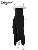 Dulzura Women's Slim Fit Maxi Dress – Off Shoulder Backless, Side Slit, Club & Party Wear Fashion Off Shoulder Backless Ruched Side Slit Slim Patchwork Long Dress Women'S Sexy Elegant Party Club Clothes