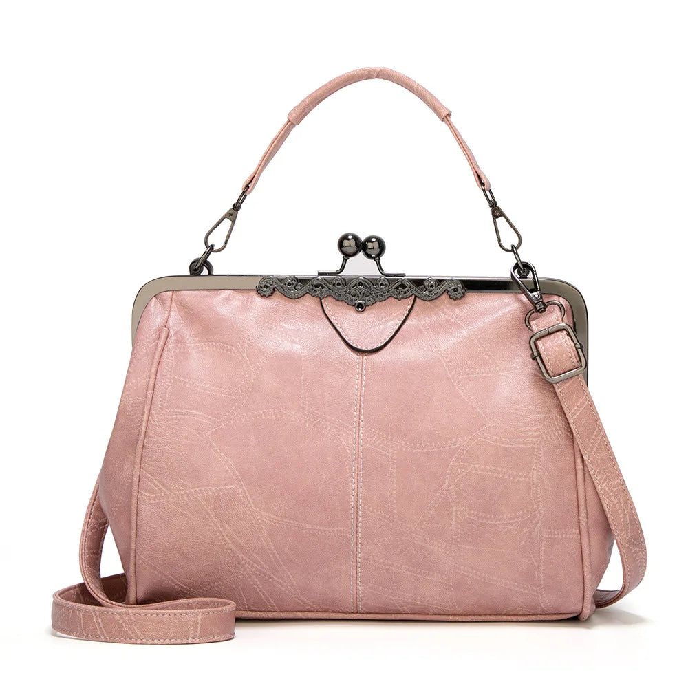 Vintage PU Leather Handbag for Women – Chic Shoulder & Crossbody Tote Bag with Rotating Clasp