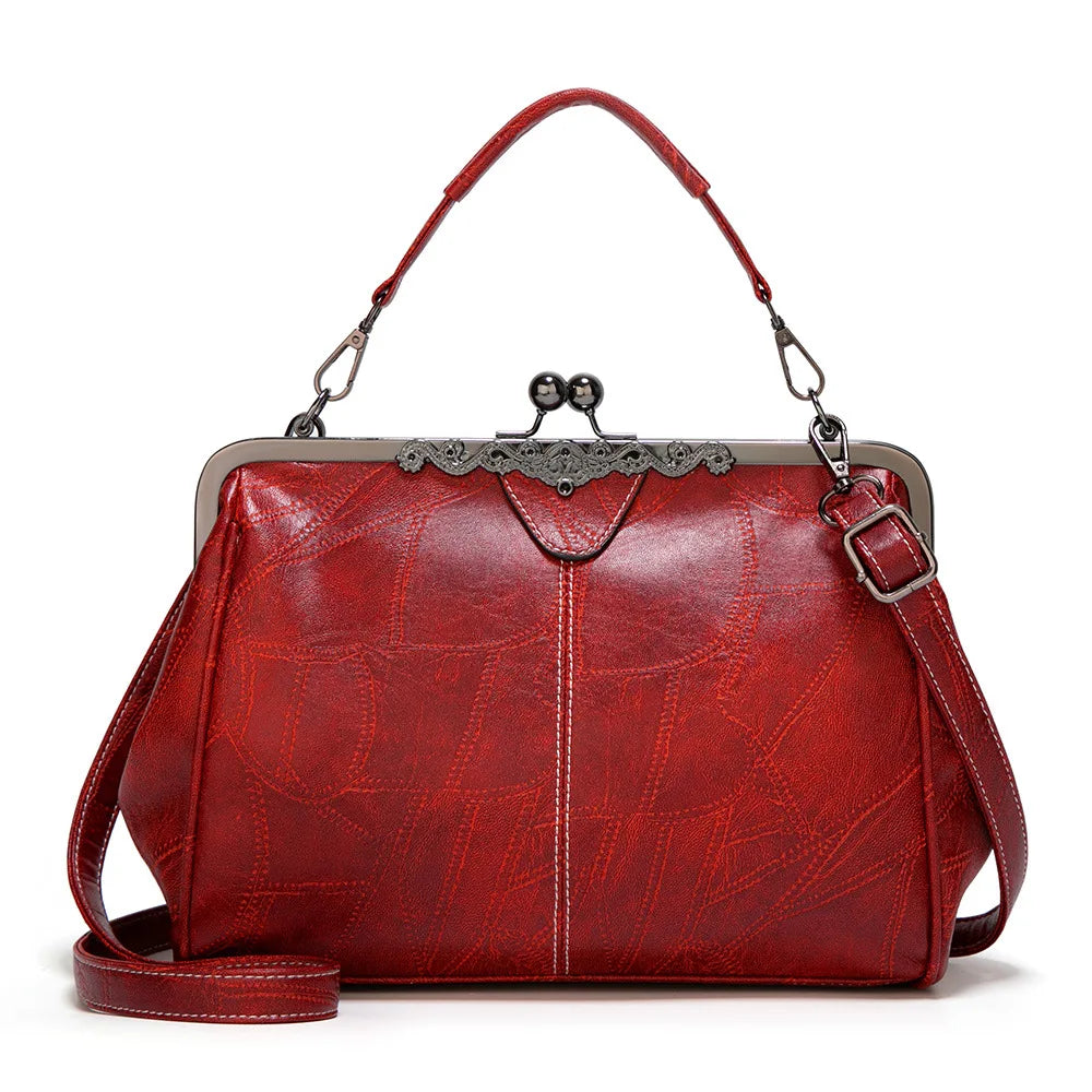 Vintage PU Leather Handbag for Women – Chic Shoulder & Crossbody Tote Bag with Rotating Clasp