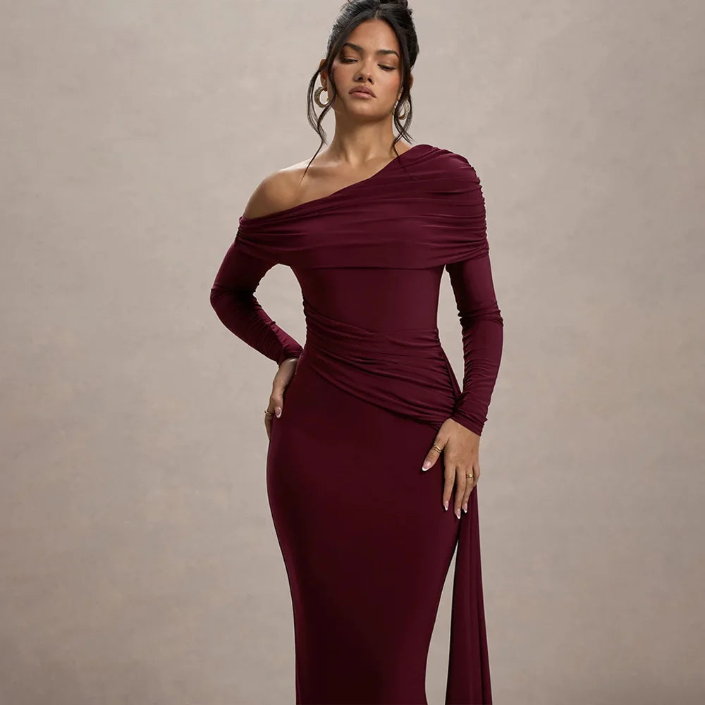 Women's Pleated Sheath Dress – Slim Fit, Half Collar, Long Sleeve