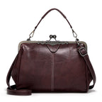 Vintage PU Leather Handbag for Women – Chic Shoulder & Crossbody Tote Bag with Rotating Clasp