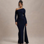 Women's Pleated Sheath Dress – Slim Fit, Half Collar, Long Sleeve