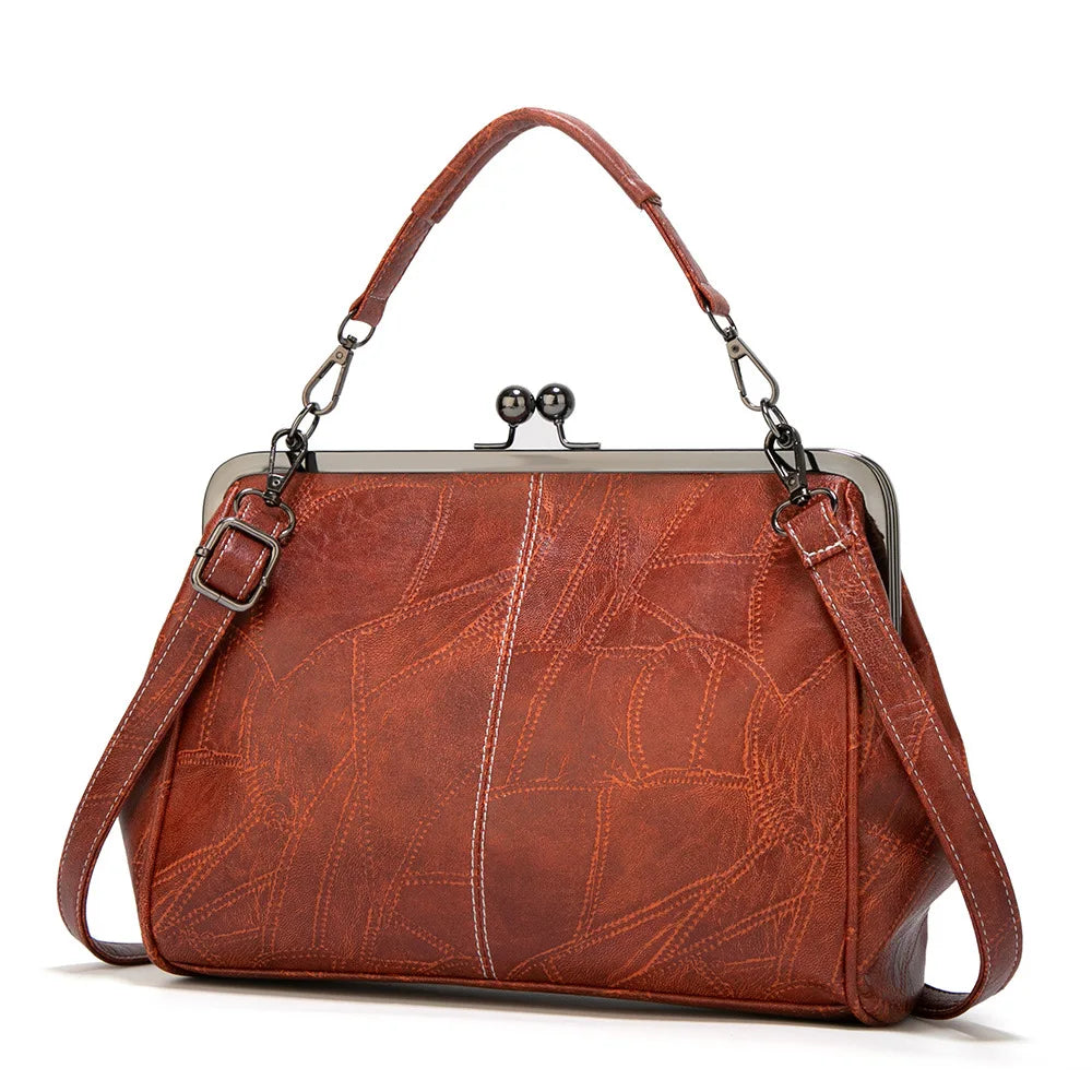 Vintage PU Leather Handbag for Women – Chic Shoulder & Crossbody Tote Bag with Rotating Clasp