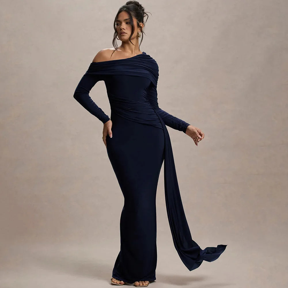 Women's Pleated Sheath Dress – Slim Fit, Half Collar, Long Sleeve