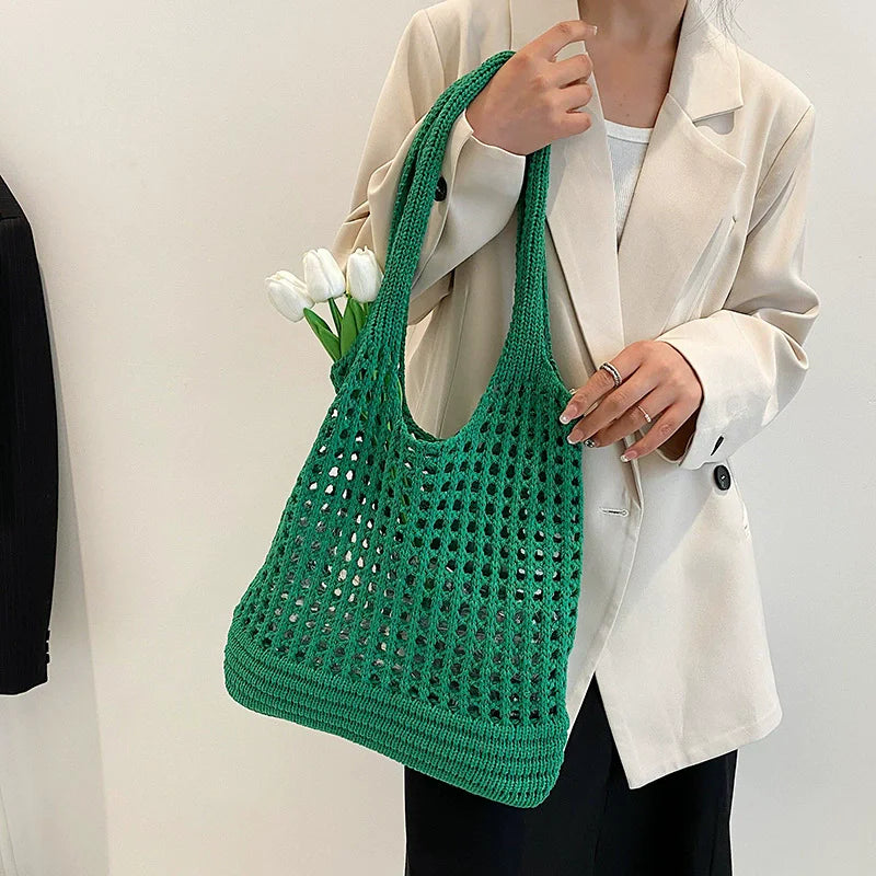 Boho Crochet Tote Bag for Women – Large Woven Shoulder Bag