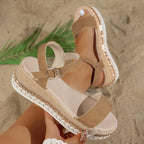 Women's Chunky Platform Sandals – Open Toe Rivet Wedges, Plus Size, Ankle Buckle