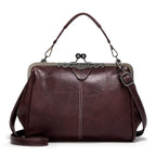 Vintage PU Leather Handbag for Women – Chic Shoulder & Crossbody Tote Bag with Rotating Clasp