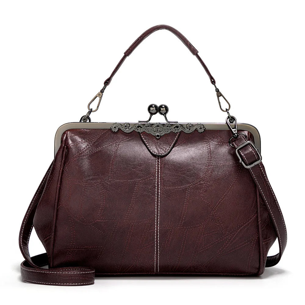 Vintage PU Leather Handbag for Women – Chic Shoulder & Crossbody Tote Bag with Rotating Clasp