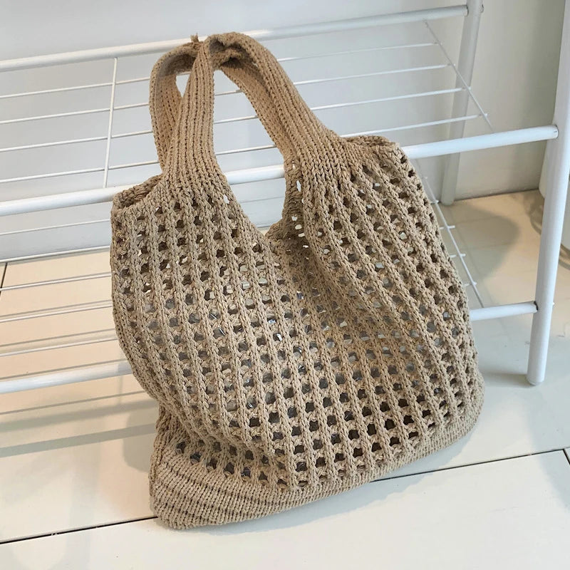 Boho Crochet Tote Bag for Women – Large Woven Shoulder Bag
