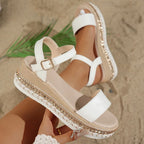 Women's Chunky Platform Sandals – Open Toe Rivet Wedges, Plus Size, Ankle Buckle
