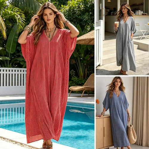 Elegant Mediterranean Long Kaftan Dress Summer Casual