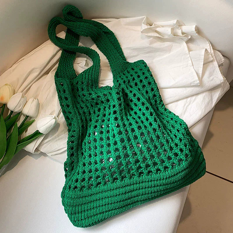 Boho Crochet Tote Bag for Women – Large Woven Shoulder Bag